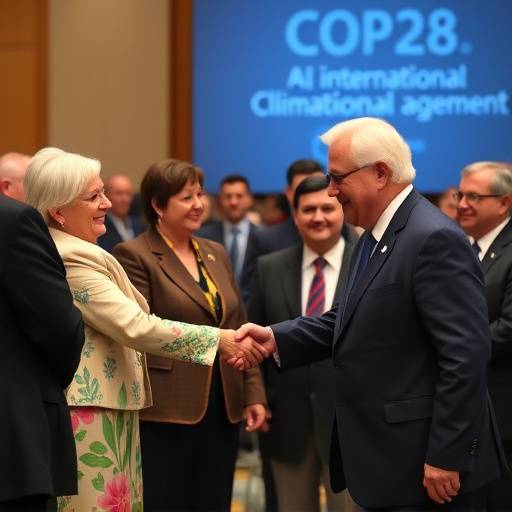 Immagine di delegati alla COP28 che stringono la mano, simbolo di un accordo internazionale sul clima
