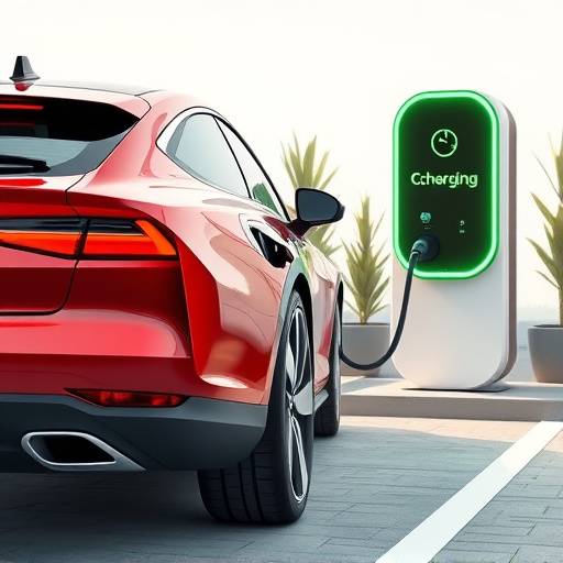 Un'auto elettrica che si ricarica in una stazione di servizio.