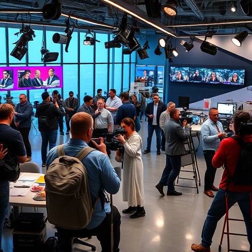 Un gruppo di giornalisti che lavorano in una redazione moderna.