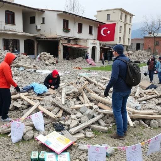 Un gruppo di volontari che aiuta le vittime di un terremoto in Turchia.
