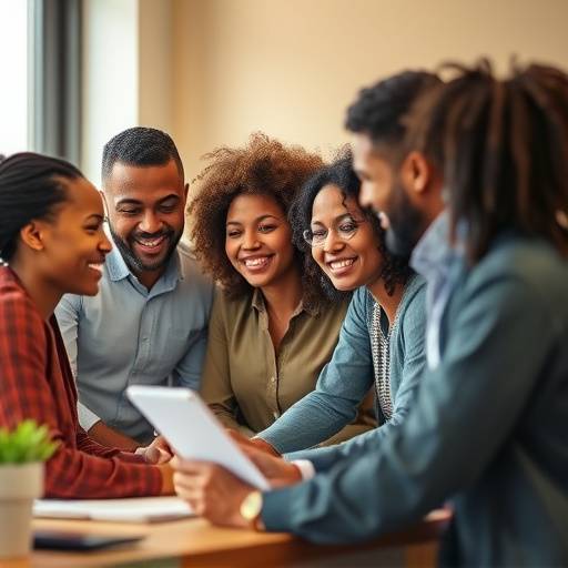 Un gruppo diversificato di persone che discutono e collaborano in un ambiente di lavoro inclusivo.