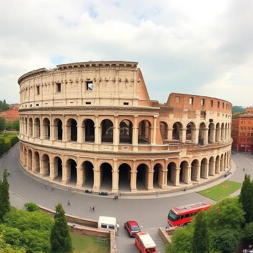 Vista panoramica del Colosseo a Roma.